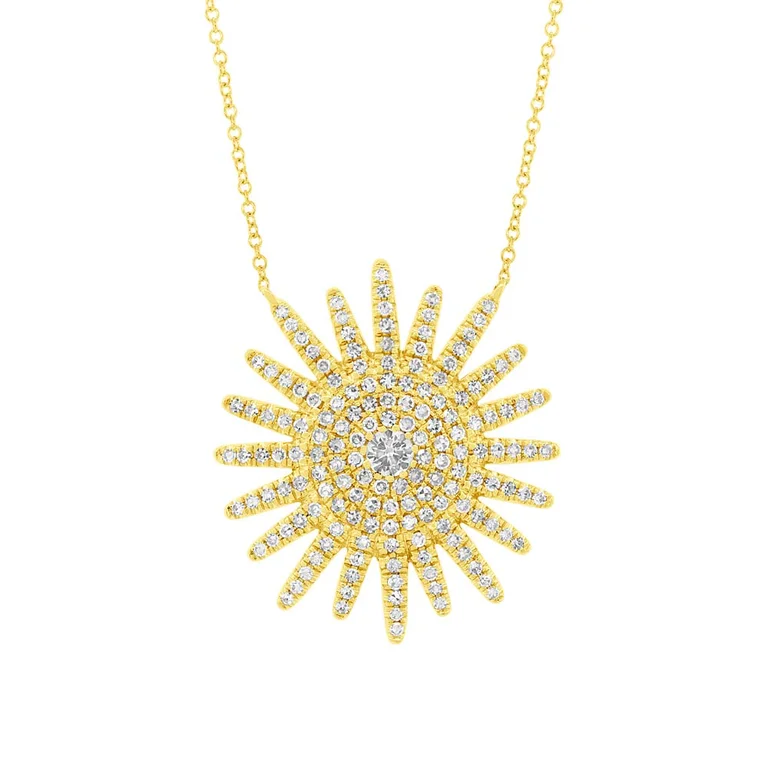 Luxury Gold Necklaces-14K Yellow Gold Diamond Sunburst Necklace