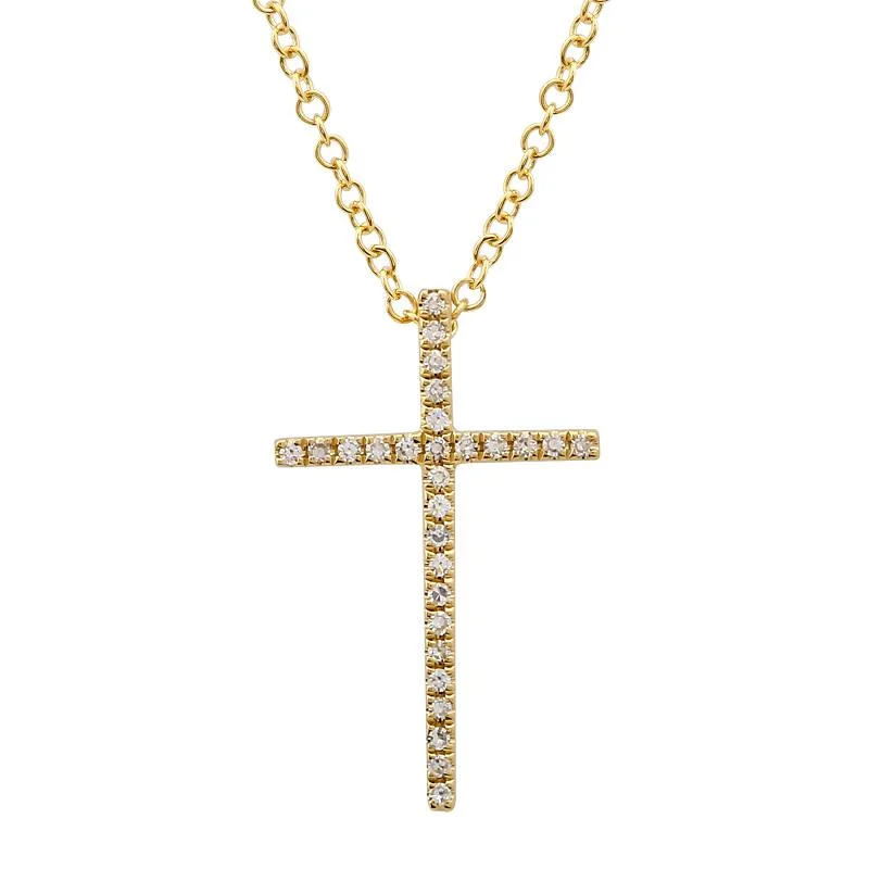 Chain Necklaces-14k Yellow Gold Diamond Cross Necklace