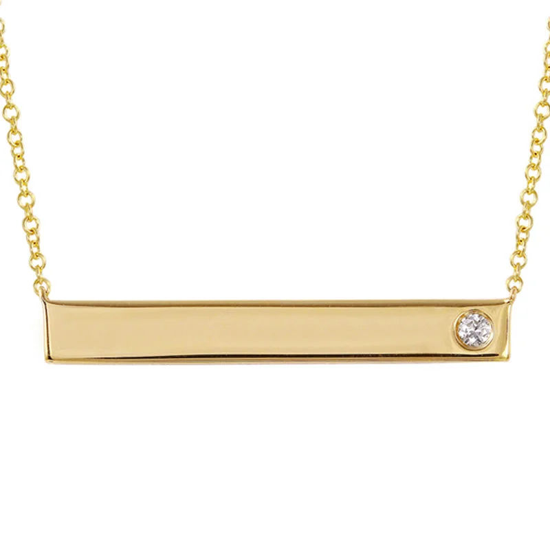 Stylish Gold Necklaces-14k Yellow Gold Engravable Polished Bar Necklace