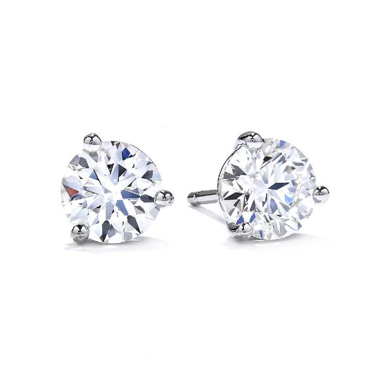 White Gold Earrings-Three-Prong Stud Earrings