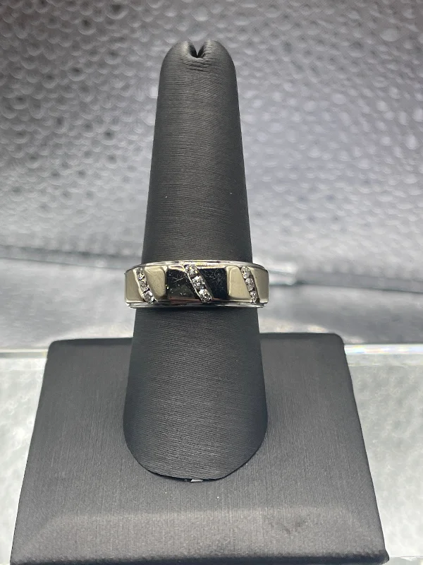 Gold Wedding Rings-Ladies or Gents 14 Karat Solid White Gold Diamond Wedding Band