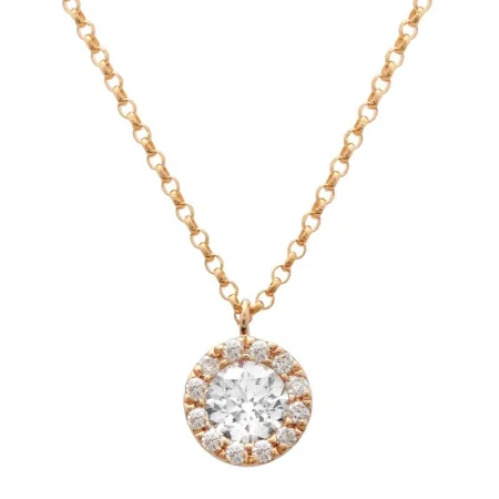 Dainty Necklaces-14k Rose Gold Diamond Circle Pendant With Chain