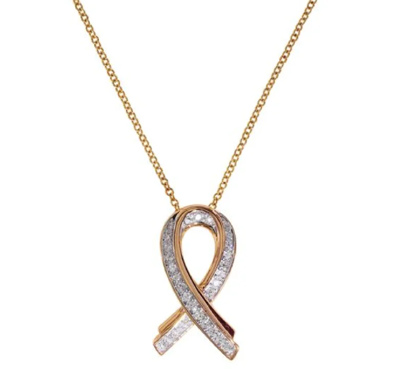 Luxury Gold Chain Necklaces-14K Rose Gold Diamond Ribbon Pendant