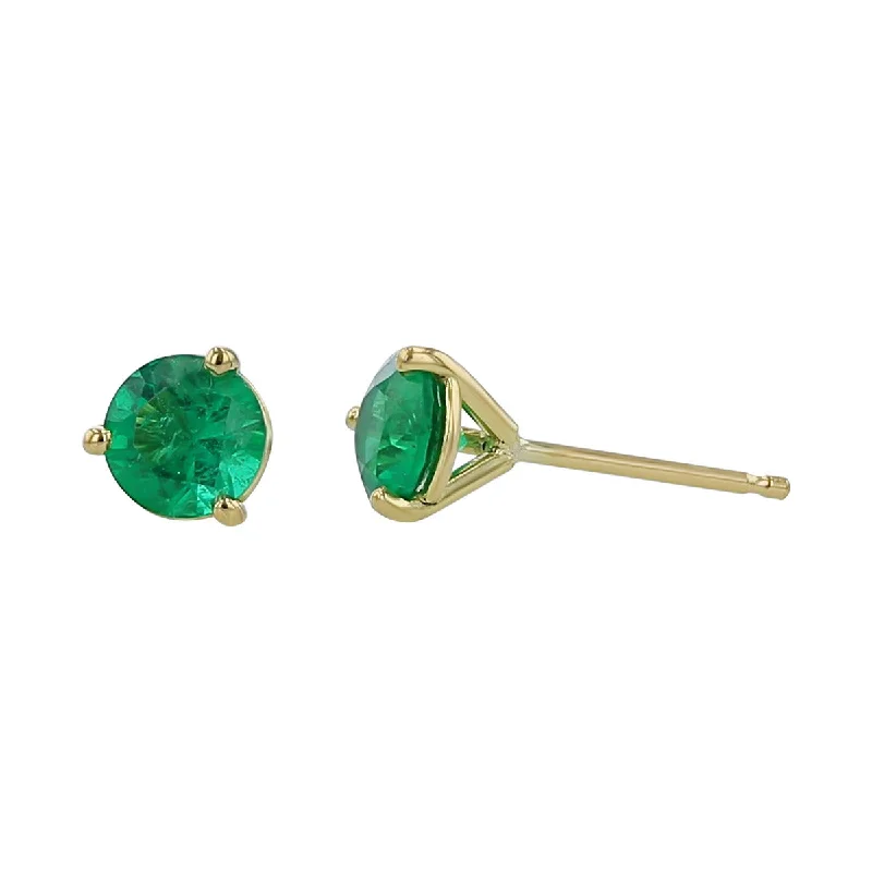 Fine Gold Earrings-18K Yellow Gold Zambian Emerald Stud Earrings