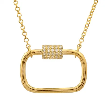 Pendant Necklaces-14k Yellow Gold Diamond Carabiner Necklace