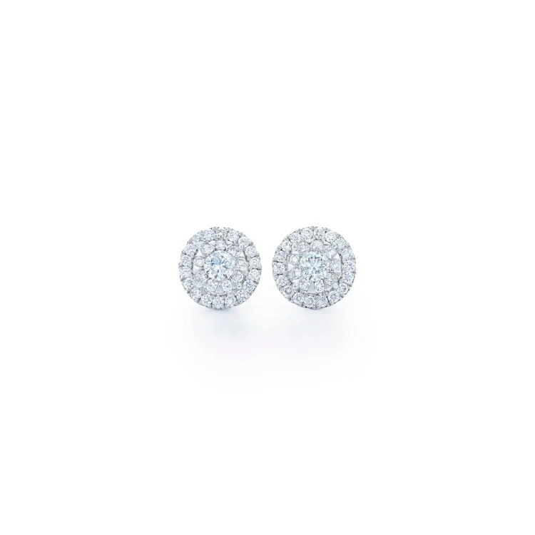 Luxury Diamond Earrings-KWIAT Sunburst Stud Earrings with Diamond Halos E-2179-0-DIA-18KW