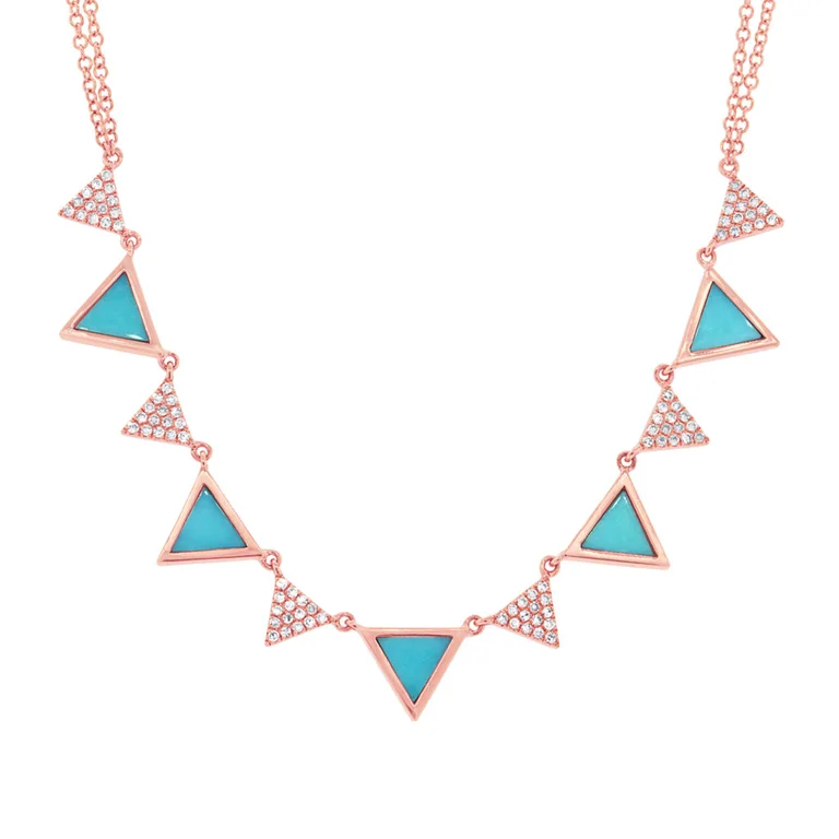 Elegant Gold Necklaces-14K Rose Gold Diamond and Composite Turquoise Triangle Necklace