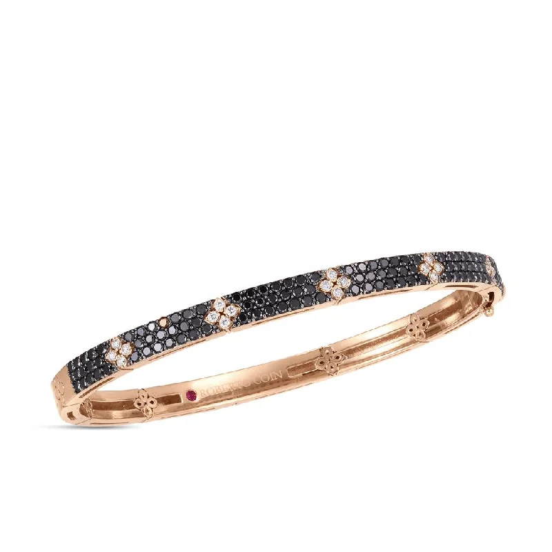 Personalized Wedding Bangles-Roberto Coin 18K Rose Gold Bangle With Black & White Diamonds