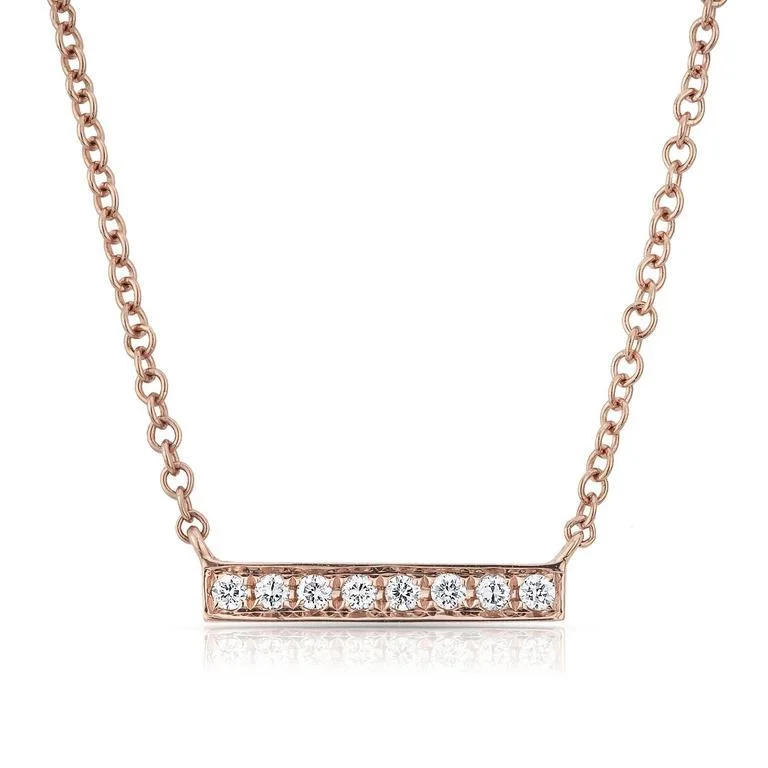 Fancy Necklaces-14K Rose Gold Short Diamond Bar Necklace