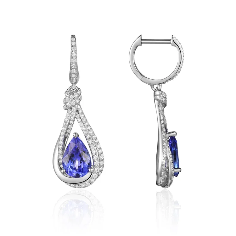 Elegant Stud Earrings-Luvente 14k Tanzanite and Diamond Dangle Earrings E04164