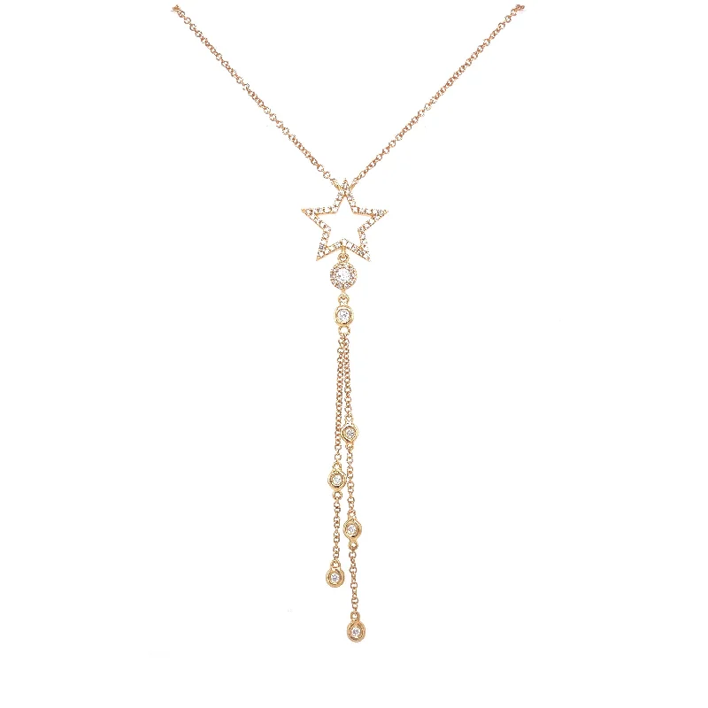 Bold Necklaces-14K Yellow Gold Diamond Star Double Drop Necklace