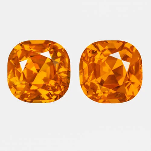 Silver and Gold Earrings-3ct VIVID ORANGE MANDARIN GARNET PAIR STUD EARRINGS SQUARE CUSHION CUT NATURAL