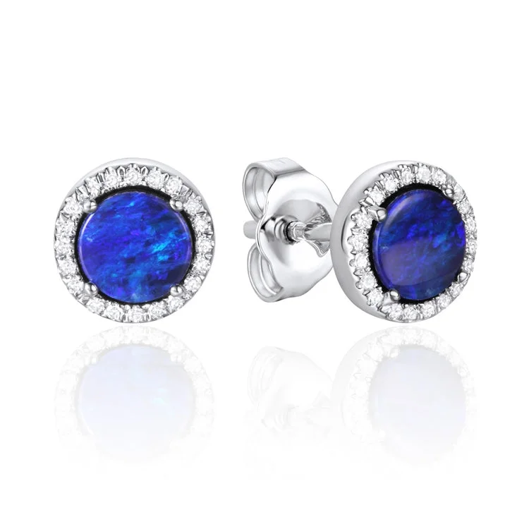 Sparkly Earrings-Luvente 14k Black Opal and Diamond Stud Earrings E04206