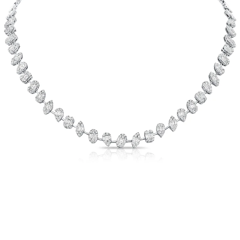 Birthstone Necklaces-14K White Gold Diamond Illusion Tennis Necklace