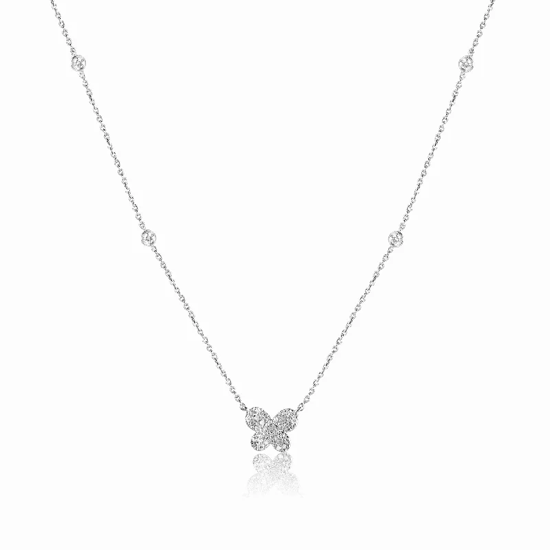 Chain Necklaces-14K White Gold Diamond Butterfly Necklace