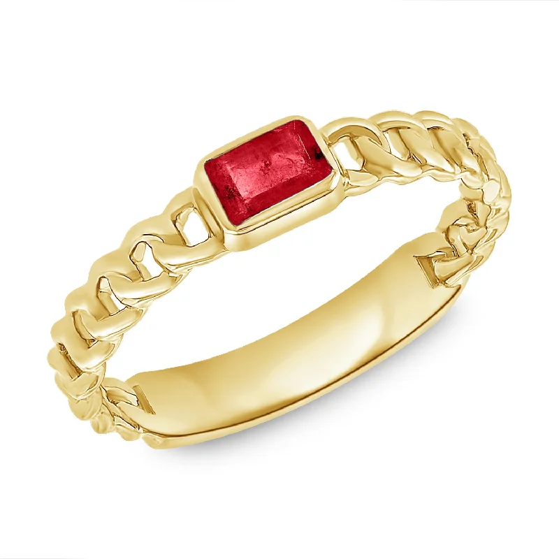 Antique Wedding Bands-Designer Links Chain Ring with Ruby