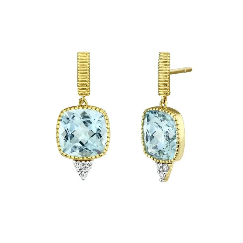 Vintage Drop Earrings-18k Yellow Gold Sky Blue Topaz Diamond Earrings