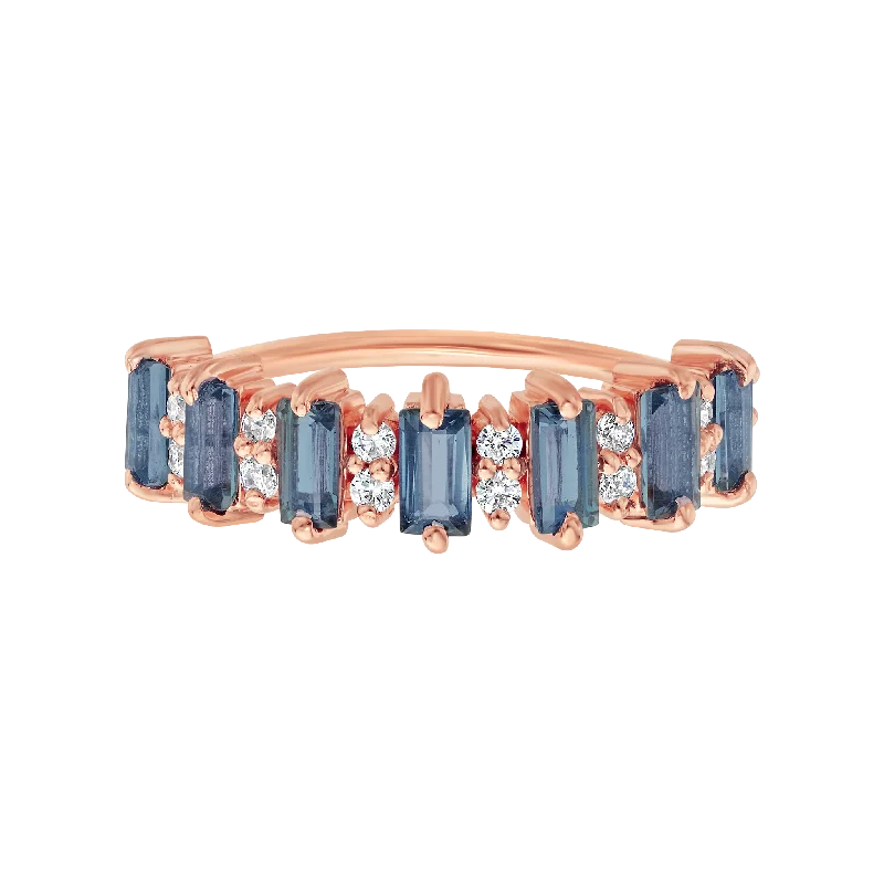 Couples Promise Rings-Rose Gold London Blue Topaz Canary Ring