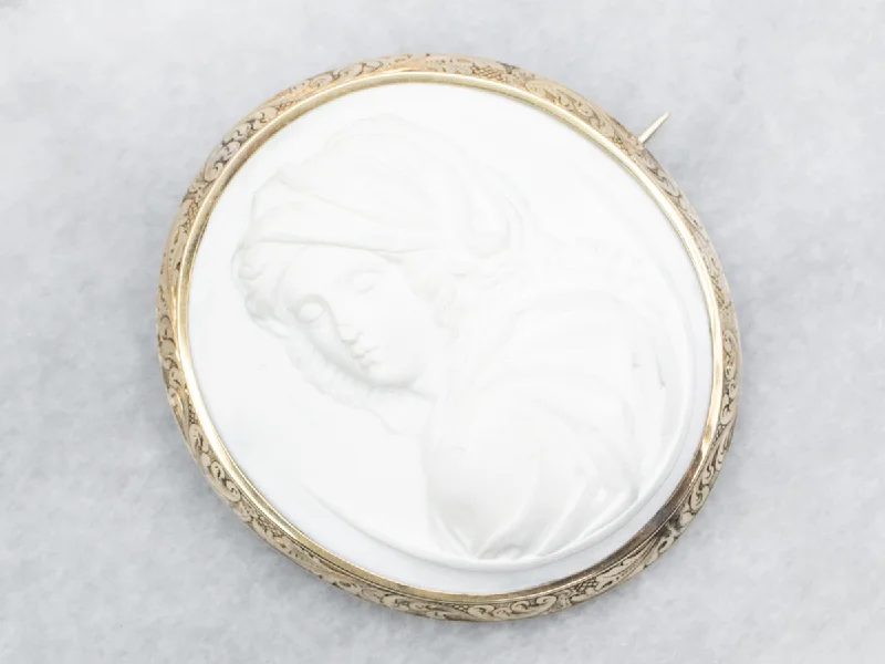 Designer Crystal Brooch-Vintage White Cameo Brooch