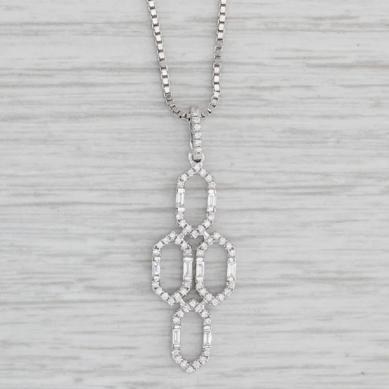 Silver Gemstone Necklaces-New 0.23ctw Diamond Rings Pendant Necklace 14k White Gold Box Chain 17"-18"