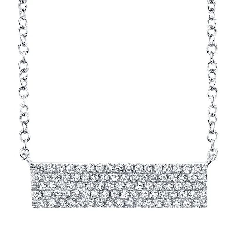 Moonstone Necklaces-14K White Gold Diamond Pave Bar Necklace