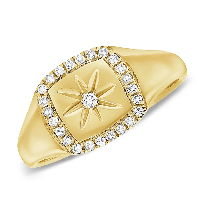 Diamond Rings-Dazzling 14K Gold Starburst Pinky Ring