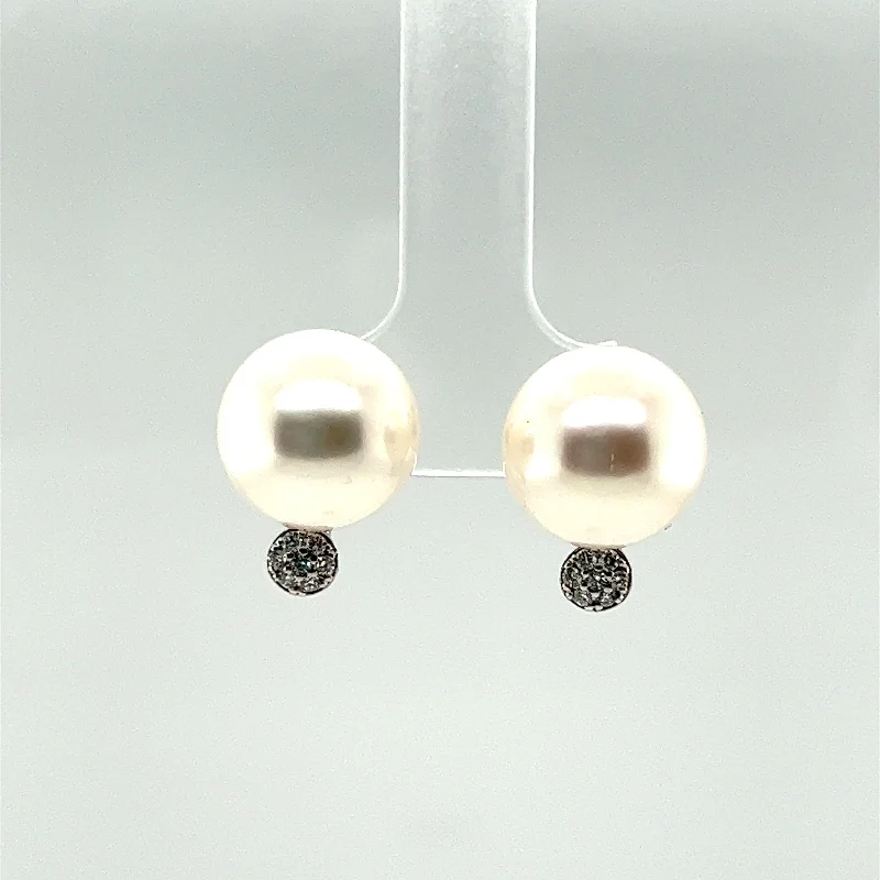 Casual Earrings-White South Sea Pearl and Diamond Modern Earrings