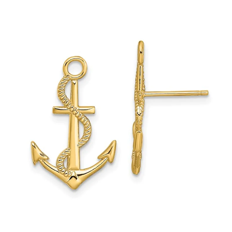 Lightweight Earrings-14K Yellow Gold Anchor with Rope Earrings