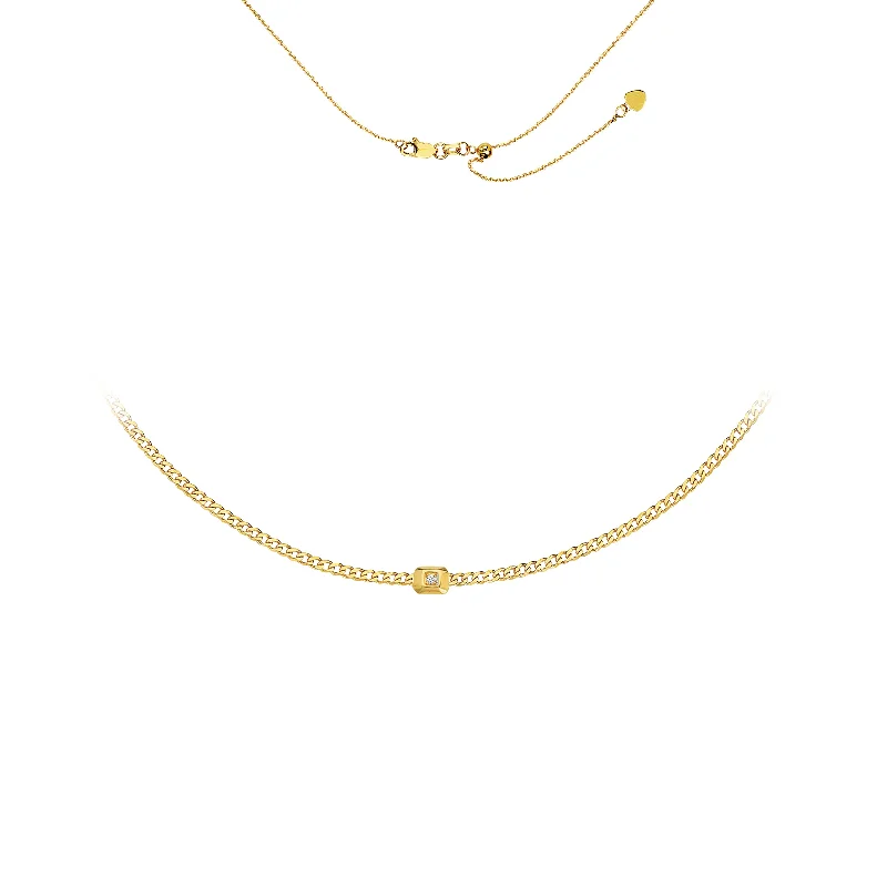 Contemporary Necklaces-14K Yellow Gold Curb Link Choker with Gold Diamond Nugget