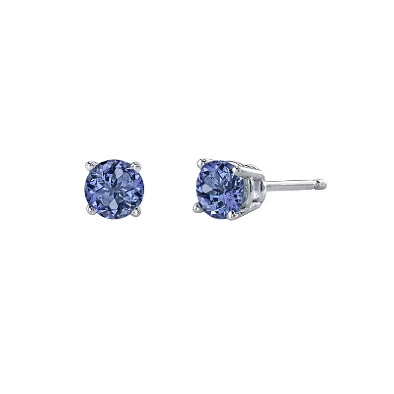 Amethyst Earrings-Tanzanite 14K White Gold Stud Earrings