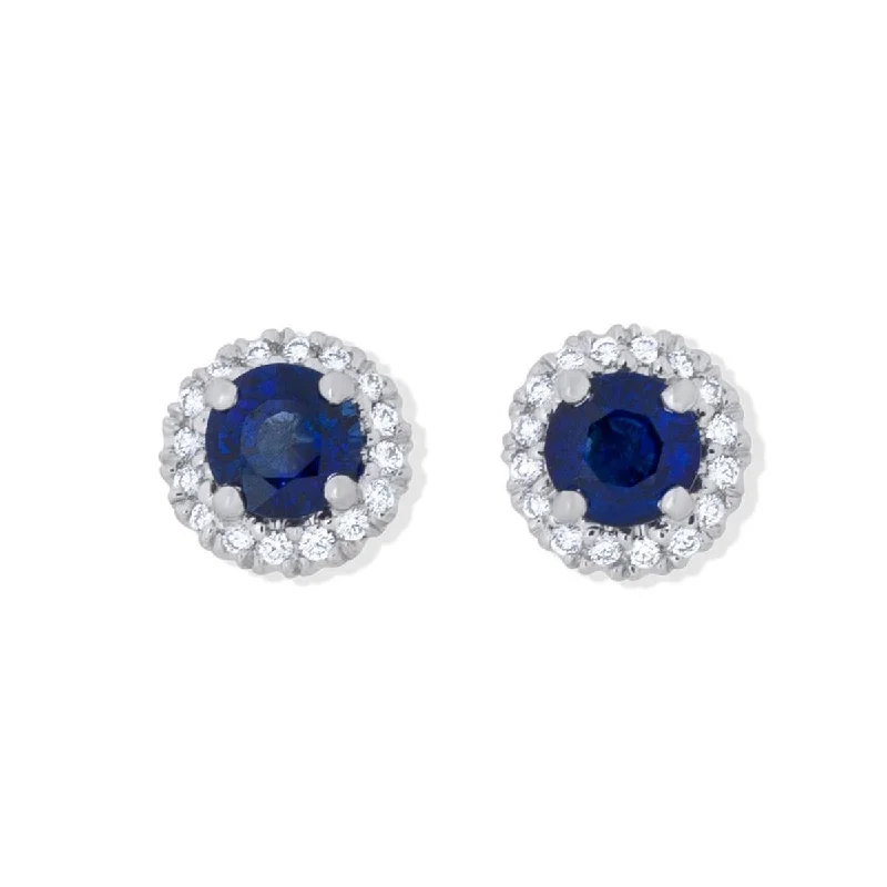 Iridescent Earrings-Sapphire and Diamond Halo Stud Earrings