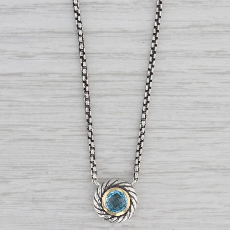 Initial Letter Necklaces-David Yurman 0.90ct Blue Topaz Cookie Pendant Necklace Sterling Silver 18k Gold