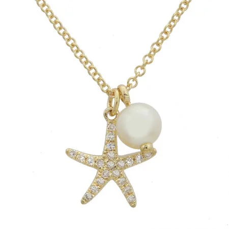 Moonstone Necklaces-14K Yellow Gold Starfish Pearl Pendant