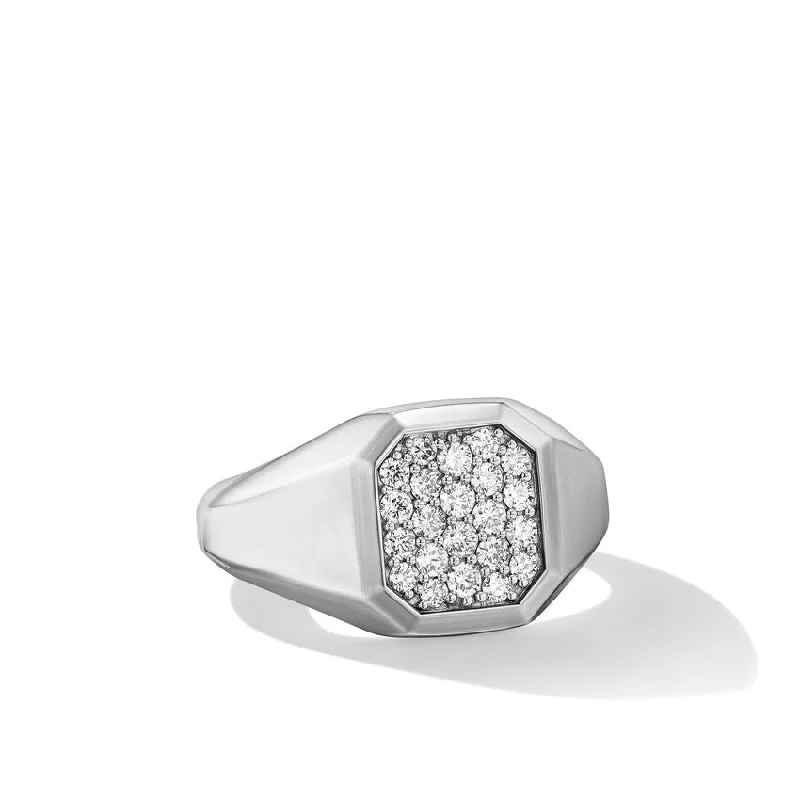 Classic Engagement Rings-DY Gents Streamline Signet Ring in Sterling Silver with Diamonds, 14mm