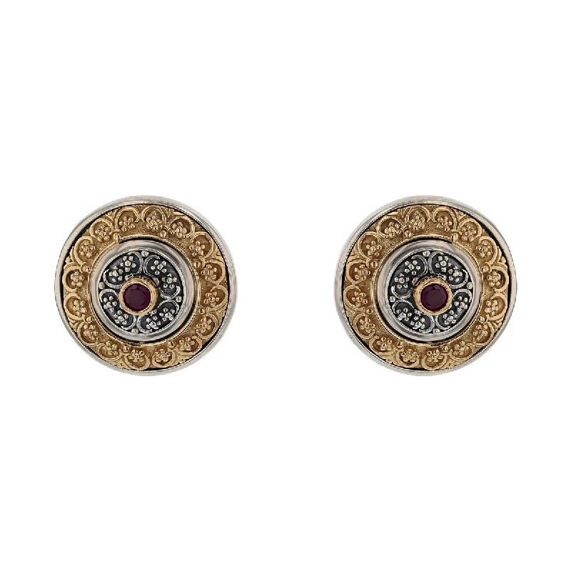 Iconic Earrings-Konstantino Ruby Clip on Earrings in Sterling Silver and 18k Yellow Gold