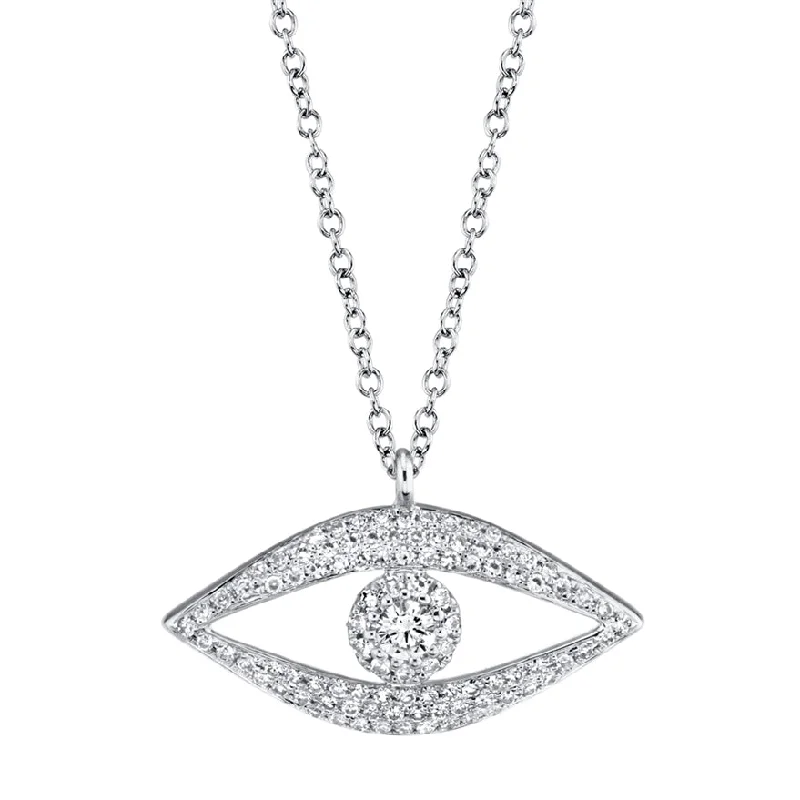 Classic Necklaces-14K White Gold Diamond Evil Eye Necklace