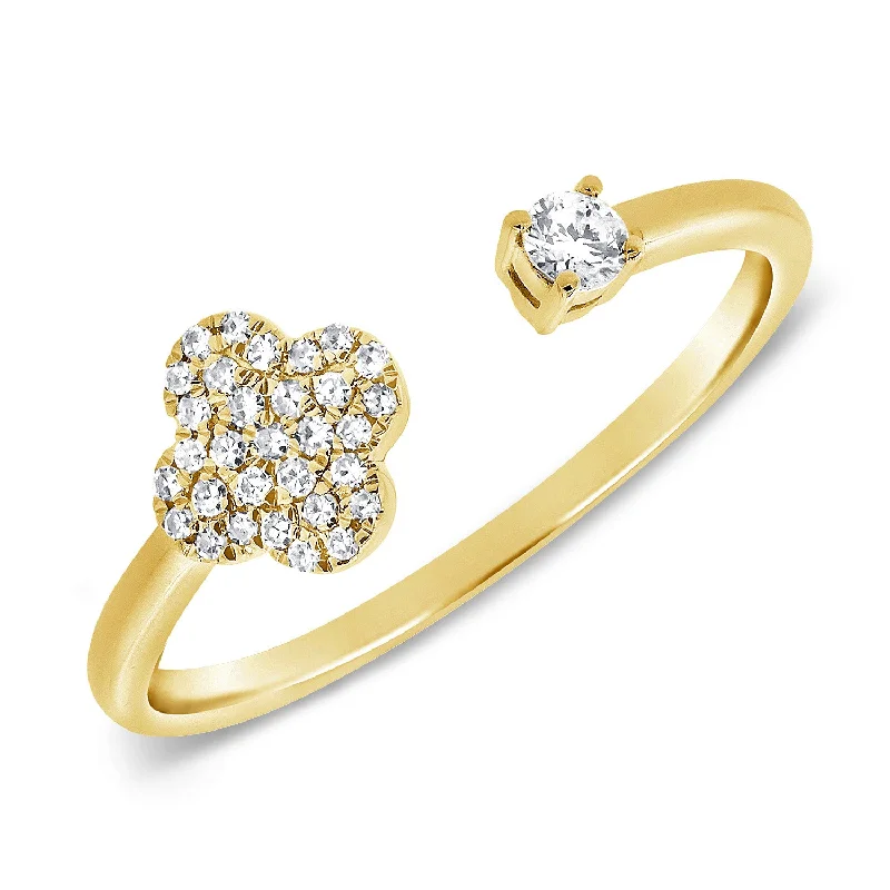 Wedding Bands for Men-Open Floral Diamond Cluster Ring with Solitaire Accent in 14K Gold