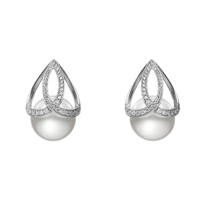 Pearl Earrings-White South Sea Cultured Pearl Diamond Earrings