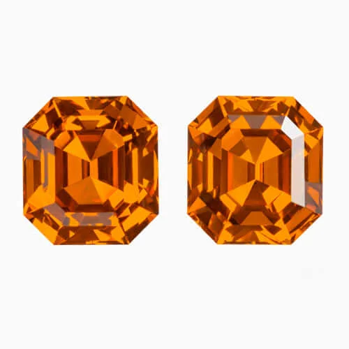 Bold Stud Earrings-3.1ct MANDARIN GARNET VIVID ORANGE PAIR STUD EARRINGS EMERALD ASSCHER IDEAL CUT