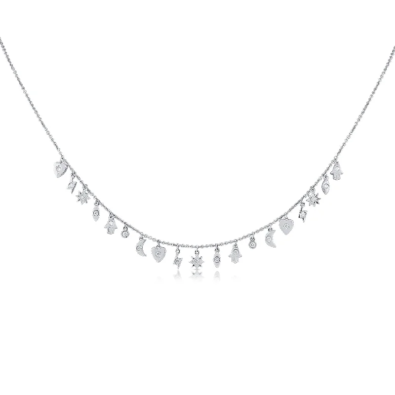 Fashion Chain Necklaces-14K White Gold Mini Diamond Charm Necklace