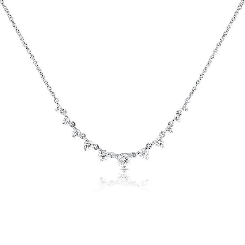 Geometric Silver Necklaces-14K White Gold Graduating Diamond Necklace