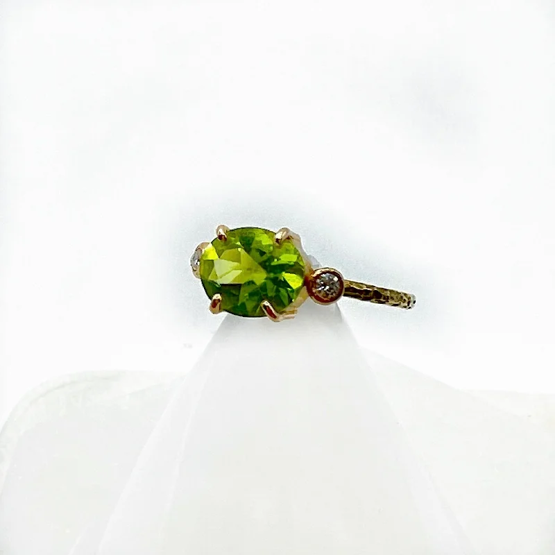 Baguette Rings-Viridescent Oval Peridot Ring with Diamonds