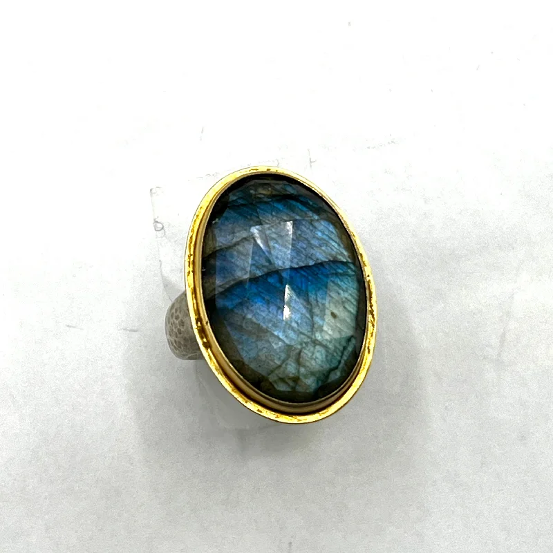 Unisex Rings-Labradorite Sterling Silver with 18 Karat Yellow Gold