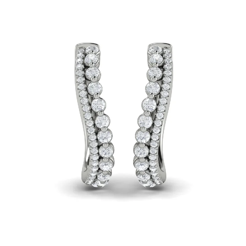 Artistic Stud Earrings-Vlora Adella 14k White Gold and Diamond Hoop Earrings VER60473