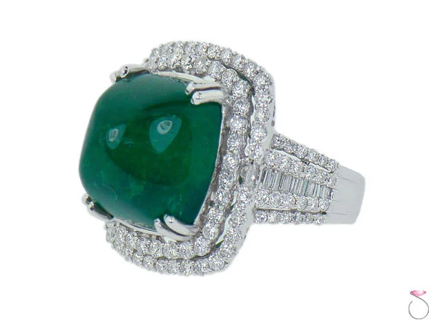 Square Rings-Emerald 17ct Double Halo Diamond 4ct Ring 18K White Gold