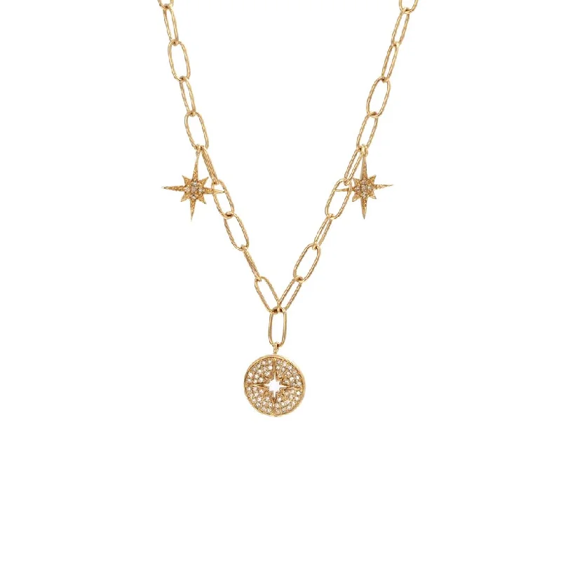 Colorful Necklaces-14k Yellow Gold Pave Star Necklace