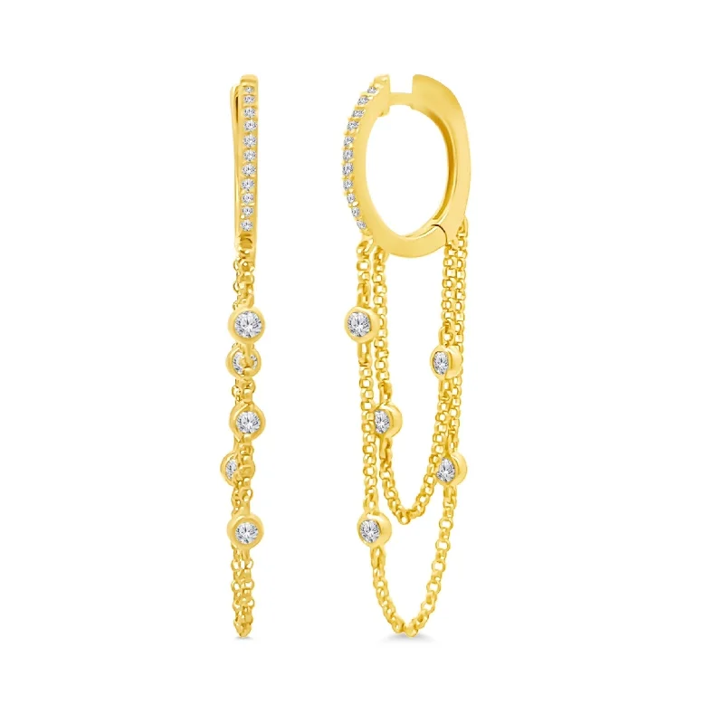 Evening Earrings-Diamond Bezel Chain Huggies