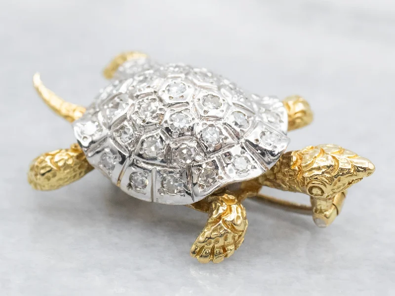 Butterfly Brooch-Two Tone Gold Diamond Turtle Brooch