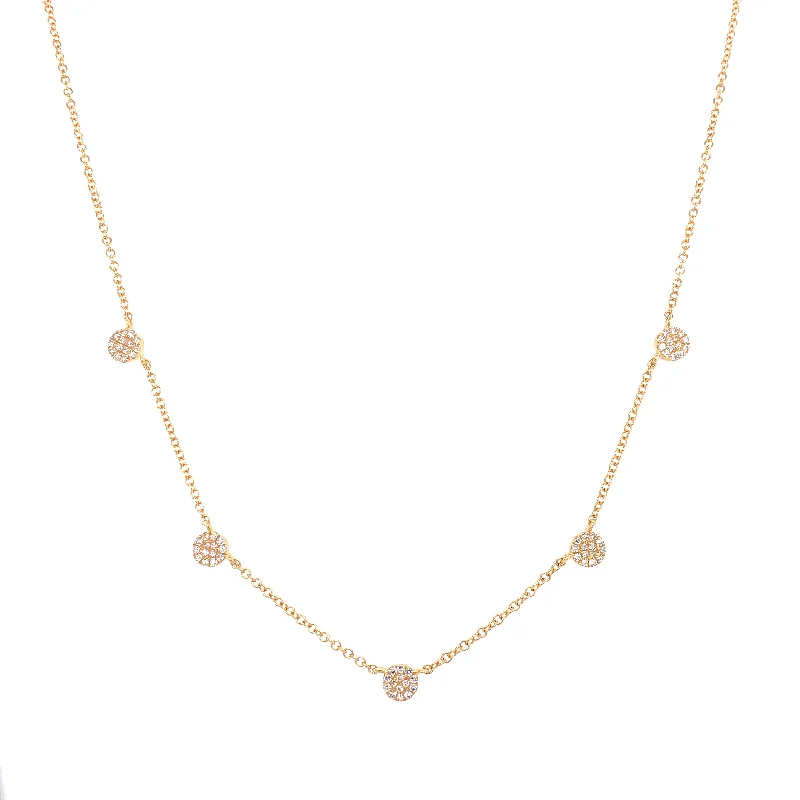 Spiral Necklaces-14K Yellow Gold Diamond Mini Disc By The Yard Necklace