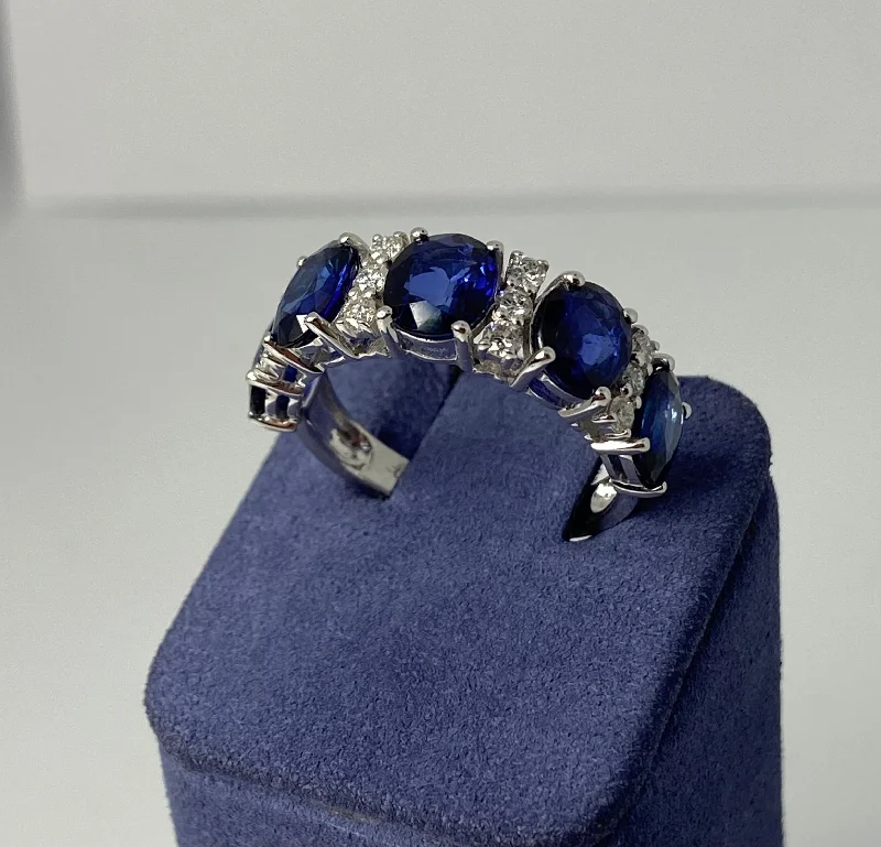 Simple Wedding Bands-White Gold Natural Sapphire and Diamond Ring